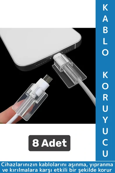 Premium Telefon Şarj Kablosu Aşınma Yıpranma Kırılma Önleyici Şeffaf Silikon Kablo Koruyucu 8 Adet ürün görseli 1
