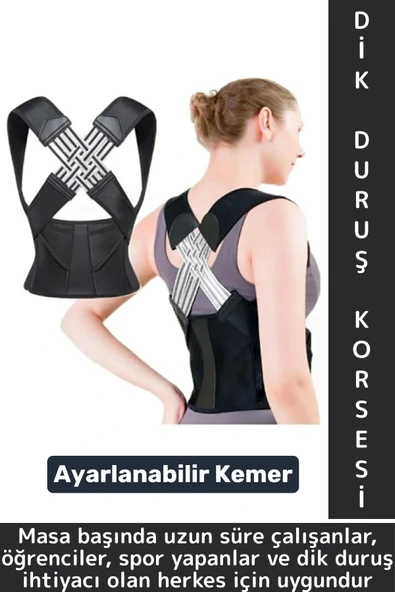Ofis Masabaşı Öğrenci Spor Sırt Ağrısı Duruş Bozukluğu Postür Ayarlanabilir Kemer Dik Duruş Korsesi ürün görseli 1