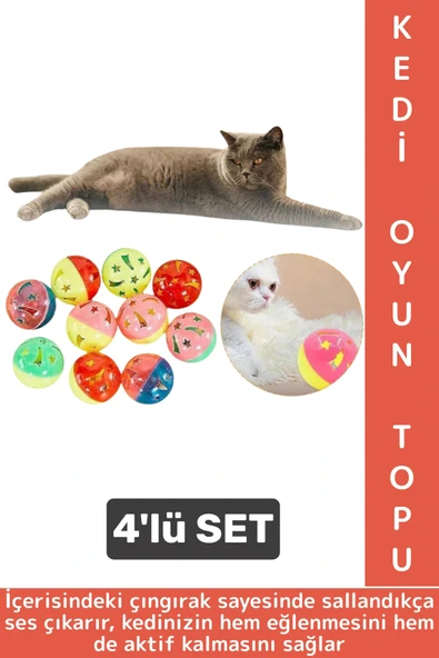 Evcil Hayvan Kedi Eğlenceli Dikkat Çekici Stres Azaltan Kedi Oyuncağı Çıngıraklı Plastik Top 4 Adet ürün görseli 1