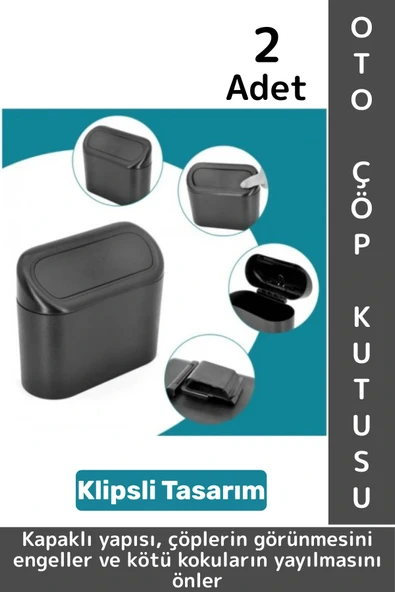 Dayanıklı Oto Temizlik Kapı Yanı Arka Koltuk Klipsli Kolay Montaj Araç İçi Kapaklı Çöp Kutusu 2 Adet ürün görseli 1