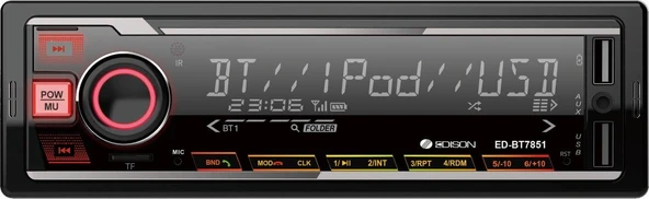 Edison ED-BT7851IC Oto Teyp MP3 Çalar/FM Radyo/USB/AUX/SD/BT/2 Amfi Çıkış/4*60W/APP Kontrol/Kumanda ürün görseli 1
