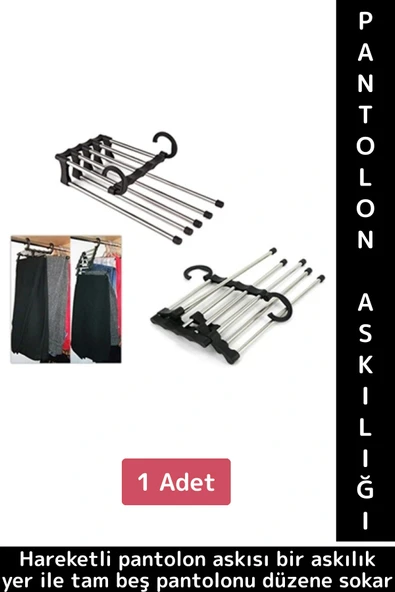 Kompakt Yer Tasarruflu Kemer Pantolon Eşarp Gardırop Dolap İçi 5 in 1 Hareketli Pantolon Askılığı ürün görseli 1