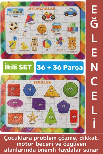 Eğlenceli Motor Zihinsel Beceri Geliştiren Eğitici Çocuk Puzzle Oyuncaklar Şekiller İkili SET 36 Prç ürün görseli 1