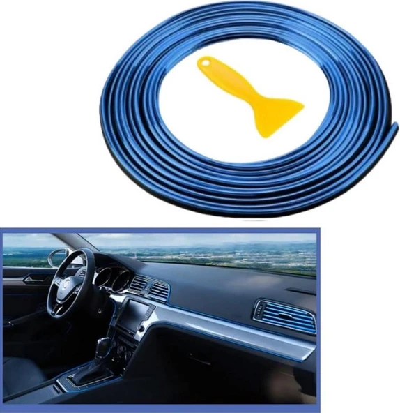 Zhltools Mavi Araba Oto Trim Dekorasyon Şeridi Kauçuk Elastik Kolay Kurulum 5 metre Şerit Bant ürün görseli 1