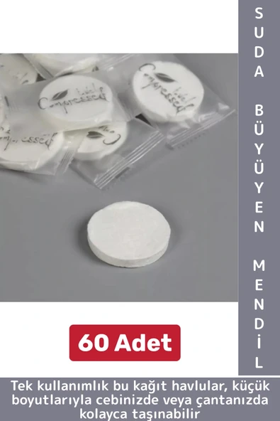 Gündelik Cep Çanta Boy Ofis Seyahat Hijyenik Tek Kullanım Suda Büyüyen Sıkıştırılmış Mendil 60 Adet ürün görseli 1