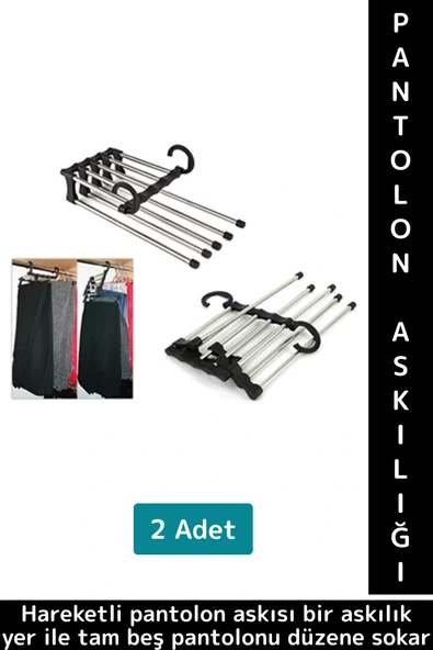 Kompakt Yer Tasarrufu Kemer Pantolon Eşarp Gardırop Dolap 5 in 1 Hareketli Pantolon Askılığı 2 Adet ürün görseli 1