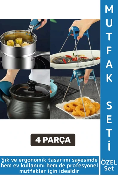 Kompakt Kamp Outdoor Mutfak Tencere Tabak Tutucu Fırın Eldiveni Yanma Önleyici 4'lü Premium Set ürün görseli 1
