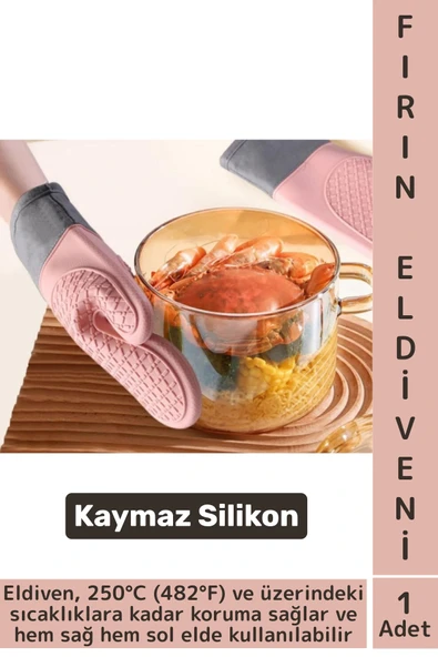 Kaymaz Yanmaz Fırın Ocak Tencere Izgara Mutfak Yüksek Isıya Dayanıklı Silikon Fırın Eldiveni 1 Adet ürün görseli 1