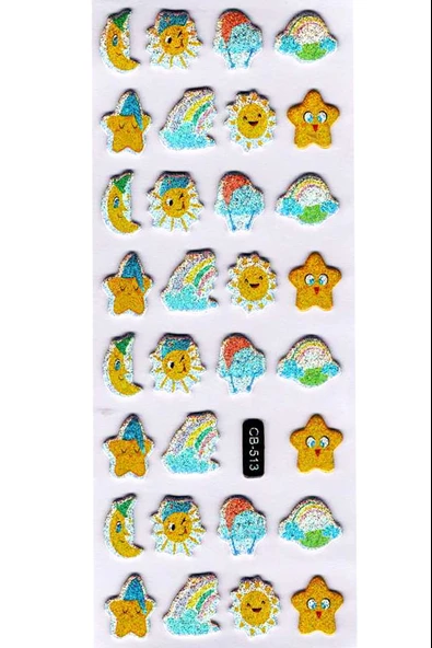 Sticker Kabartmalı Sticker Defter Planlayıcı Etiket (cb513) 16x7 cm- Ay Güneş Gökkuşağı ürün görseli 1