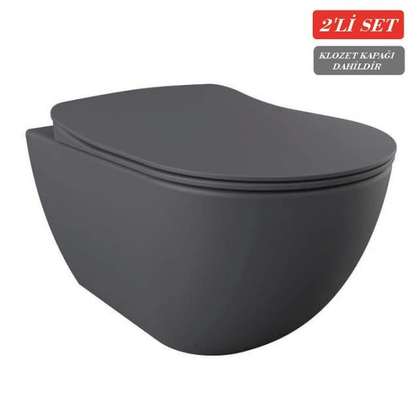 Creavit Free Asma Klozet (FE320.BM) + Duck Yavaş Kapanan Kapak Mat Basalt 2'li Set ürün görseli 1