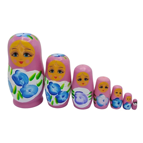 Ahşap Matruşka Bebek Yedili Set Gül Pembe ürün görseli 1