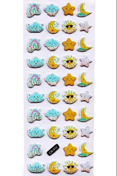 Sticker Kabartmalı Sticker Defter Planlayıcı Etiket (cb512) 16x7 cm- Güneş Ay Yıldız ürün görseli 1