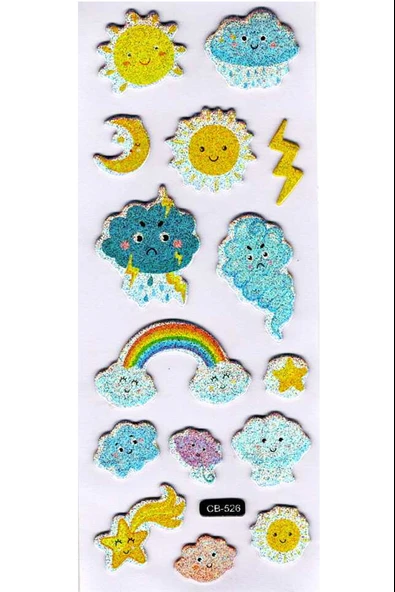 Sticker Kabartmalı Sticker Defter Planlayıcı Etiket (cb526) 16x7 cm- Yağmur Güneş Yıldırım ürün görseli 1