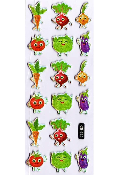 Sticker Kabartmalı Sticker Defter Planlayıcı Etiket (cb522) 16x7 cm- Neşeli Sebzeler ürün görseli 1
