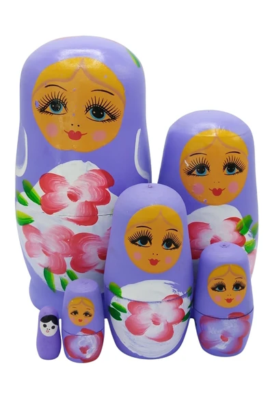 Ahşap Matruşka Bebek Altılı Set Mor - Resim 7