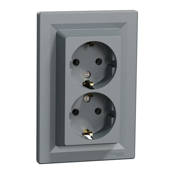 Schneider Electric EPH9900162 Asfora Çelik İkili Topraklı Priz ürün görseli 1