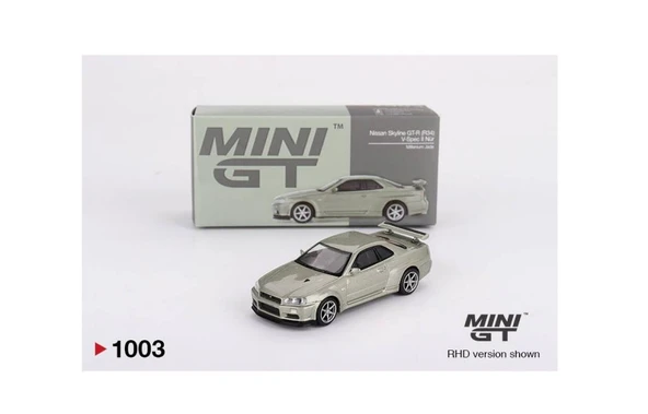 Mini GT 1003 Nissan Skyline GT-R (R34) V-Spec II Nür Millenium Jade 1/64 Model Araba ürün görseli 1