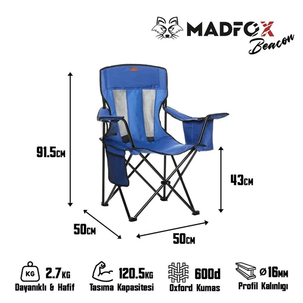 Madfox Beacon Katlanır Kamp Sandalyesi Mavi - Resim 5