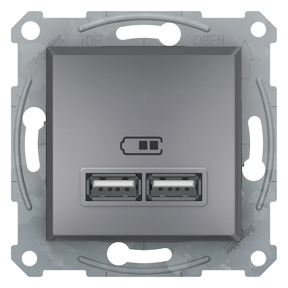 Schneider Electric EPH2700262 Asfora Çelik İkili USB Prizi 2.1A Type A ürün görseli 1
