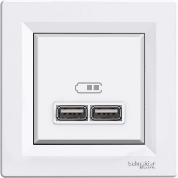 Schneider Electric EPH2700221 Asfora Beyaz İkili USB Prizi 2.1A Type A ürün görseli 1