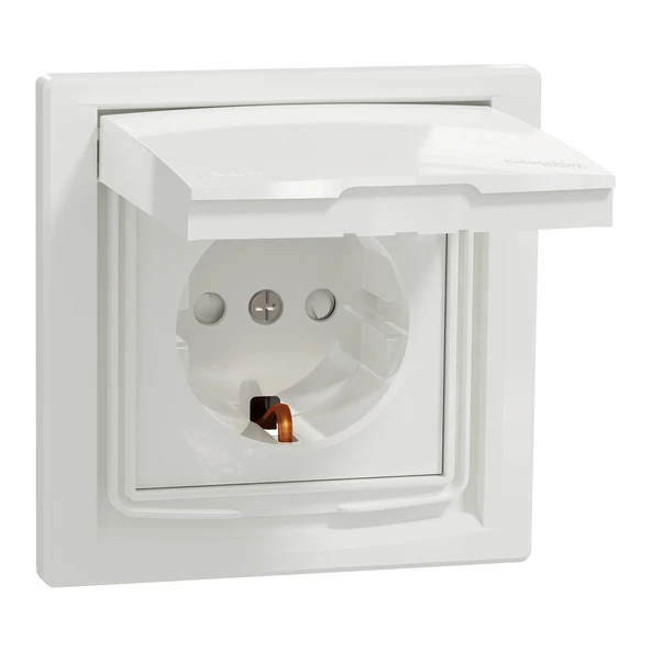 Schneider Electric EPH3100321 Asfora Beyaz IP44 Ç.K. Kapaklı Topraklı Priz Çerçeveli ürün görseli 1