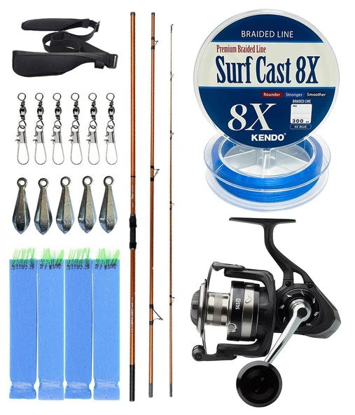 YekOutdoor Profesyonel Olta Seti Okuma Trio Rex Surf 450cm 120-250 gr 3 Parça Surf Kamışı&Savage Gear SGS8 8000 FD 8+1BB Olta Makinesi ürün görseli 1