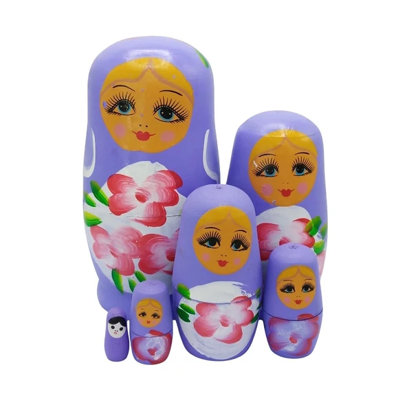 Ahşap Matruşka Bebek Altılı Set Mor - Resim 3