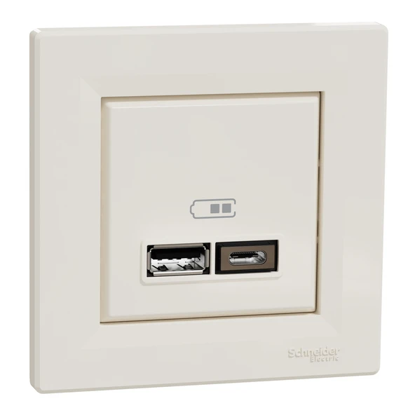 Schneider Electric EPH2700323 Asfora Krem USB Prizi İkili 2.4A Type A+C ürün görseli 1