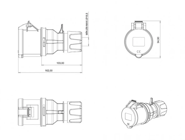 Bemis CEE Norm 3X32A 220V IP44 Uzatma Priz - Resim 2