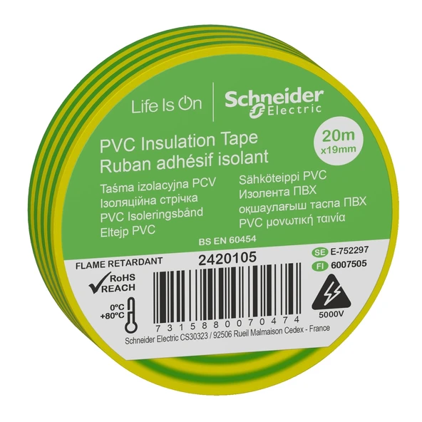 Schneider Electric 2420105 Sarı-Yeşil İzole Bant 19mmx20 Metre 8'li Paket ürün görseli 1