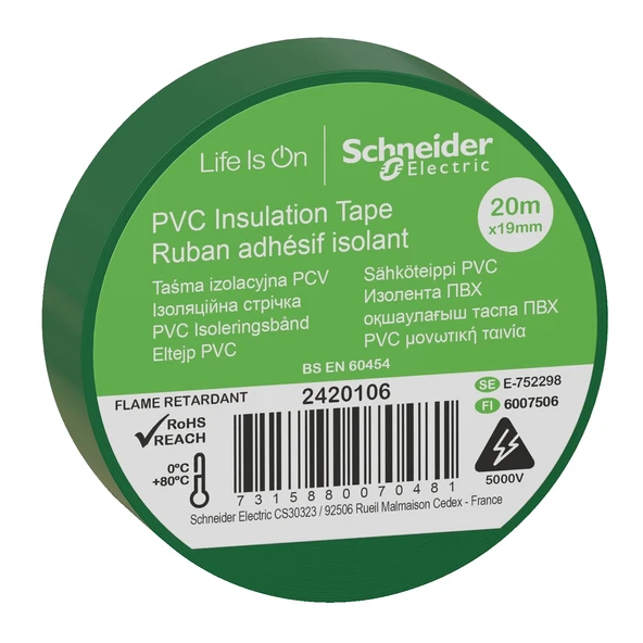 Schneider Electric 2420106 Yeşil İzole Bant 19mmx20 Metre 8'li Paket ürün görseli 1