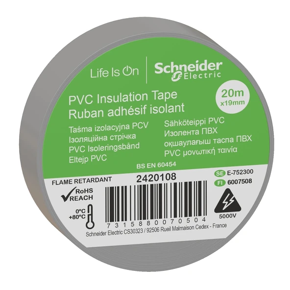 Schneider Electric 2420108 Gri İzole Bant 19mmX20 Metre 8'li Paket ürün görseli 1
