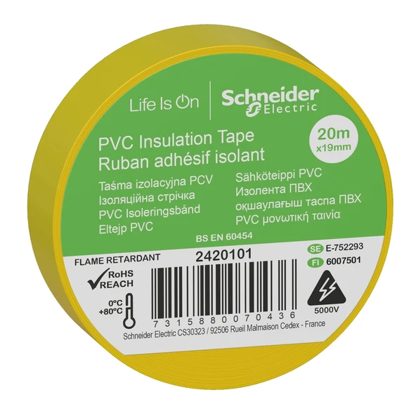 Schneider Electric 2420101 Sarı İzole Bant 19mmX20 Metre 8'li Paket ürün görseli 1