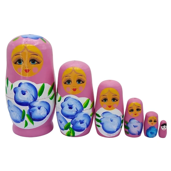Ahşap Matruşka Bebek Altılı Set Gül Pembe ürün görseli 1