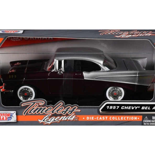 Motormax 1957 Chevy Bel Air Burgundy Metallic and Silver Metallic "Timeless Legends" Series 1/24 Model Araba ürün görseli 1