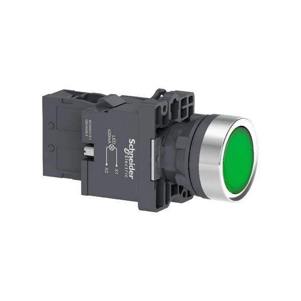 Schneider Electric XA2EW33M1 Yeşil Ledli Yaylı Buton 220V AC/DC ürün görseli 1