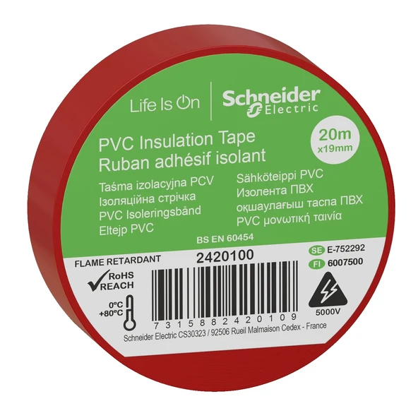 Schneider Electric 2420100 Kırmızı İzole Bant 19mmX20 Metre 8'li Paket ürün görseli 1