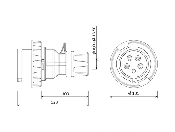 Bemis CEE Norm 5X32A 380V IP67 Düz Fiş - Resim 2