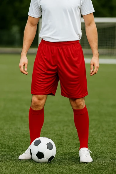 Erkek Kırmızı Futbol Şortu Ve Çorap Seti - Spor Antrenman Ve Maç Kombini ürün görseli 1