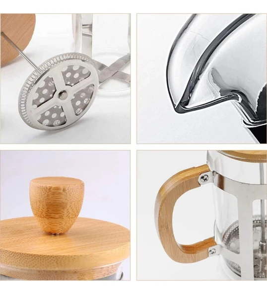 Ahşap Detaylı 350 ml Cam French Press ürün görseli 1