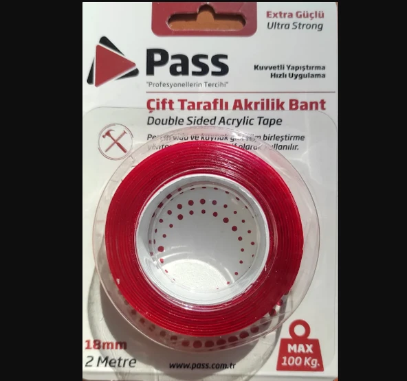 Pass Çift Taraflı Akrilik Bant 2m ürün görseli 1