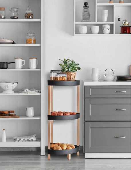 Hometarz Ahşap 3 Katlı Mutfak Banyo Düzenleyici Organizer Rafı ürün görseli 1