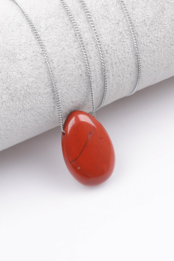 Red Jasper Doğal Taş Damla Model Kolye ürün görseli 1