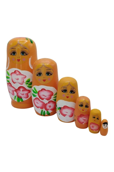 Ahşap Matruşka Bebek Altılı Set Turuncu - Resim 7