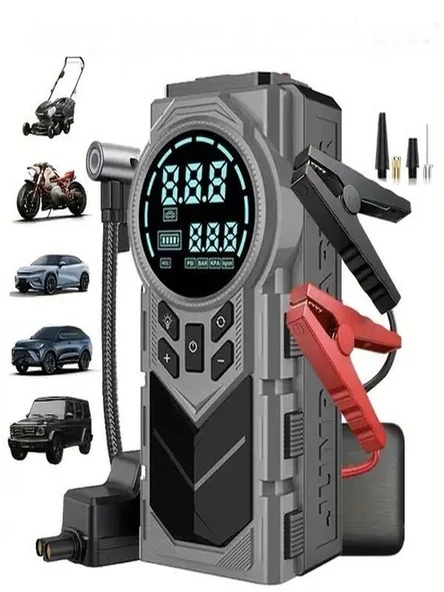 8000mAh Dijital Ekranlı Araba Akü Takviye'li Kompresör Araç Lastik Şişirme Hava Pompası - 150PSI ürün görseli 1