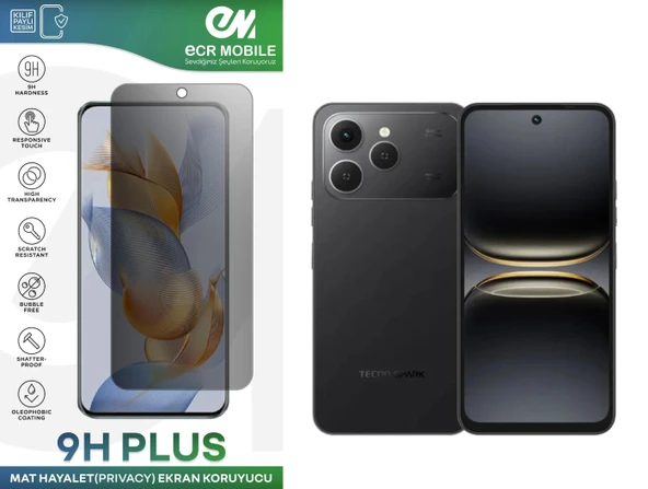 Tecno Spark Go 2 (KM4) ile Uyumlu Ekran Koruyucu 9H Esnek Nano Kırılmayan MAT HAYALET(Privacy) ürün görseli 1