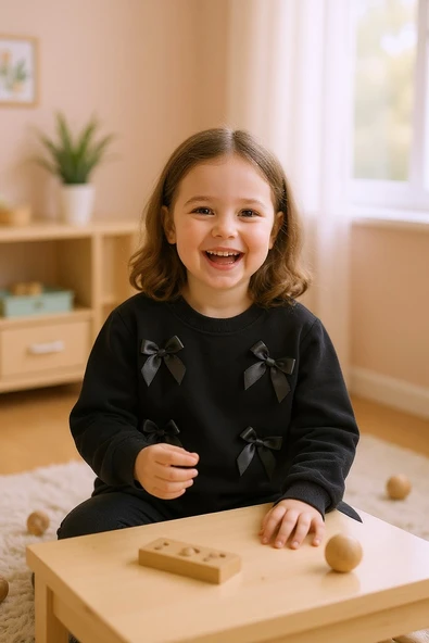 Kurdeleli Kız Çocuk Sweatshirt - Resim 5