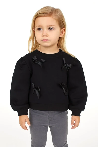 Kurdeleli Kız Çocuk Sweatshirt - Resim 3