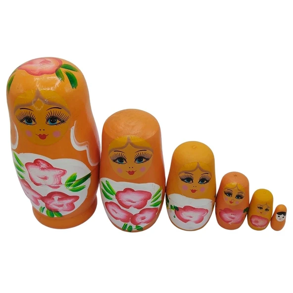 Ahşap Matruşka Bebek Altılı Set Turuncu - Resim 4