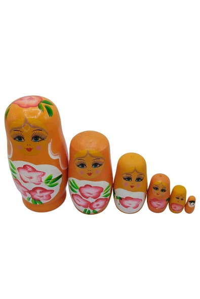 Ahşap Matruşka Bebek Altılı Set Turuncu - Resim 9